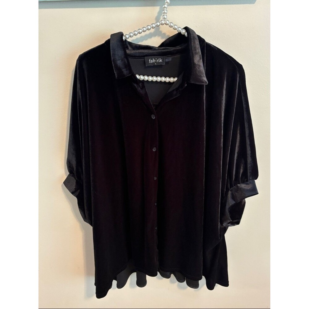 fab'rik Black Velvet Button-Down Shirt size large